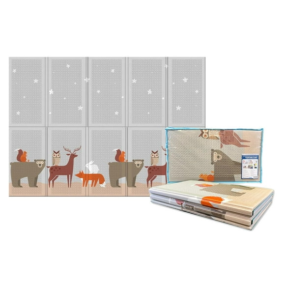 Parklon Baby Play Mat, Foldable & Portable, Large Size (78.7 x 55.1), Indoor, Outdoor, Waterproof, Made in Korea - Midnight Friends