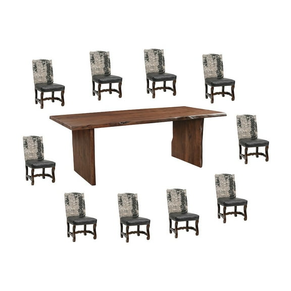 Taran Designs Belmont 11-piece Live Edge Solid Wood Dining Set in Dark Brown
