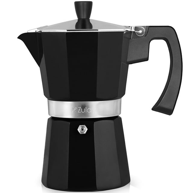 12 tazas Moka Pot Espresso Zulay Premium, a prueba de fugas, color negro
