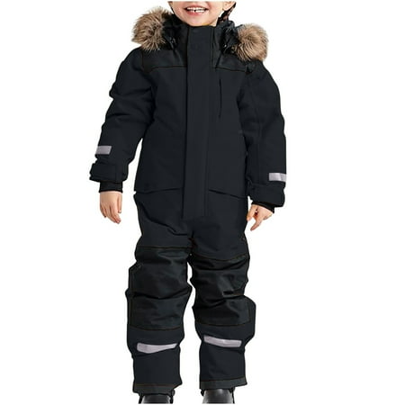 

Frostluinai Kid s Baby Boy and Girl s One Piece Snowsuit Hooded Artificial Fur Ski Jumpsuit Waterproof Ski Suits Jackets Winter Warm Snowboard Coats