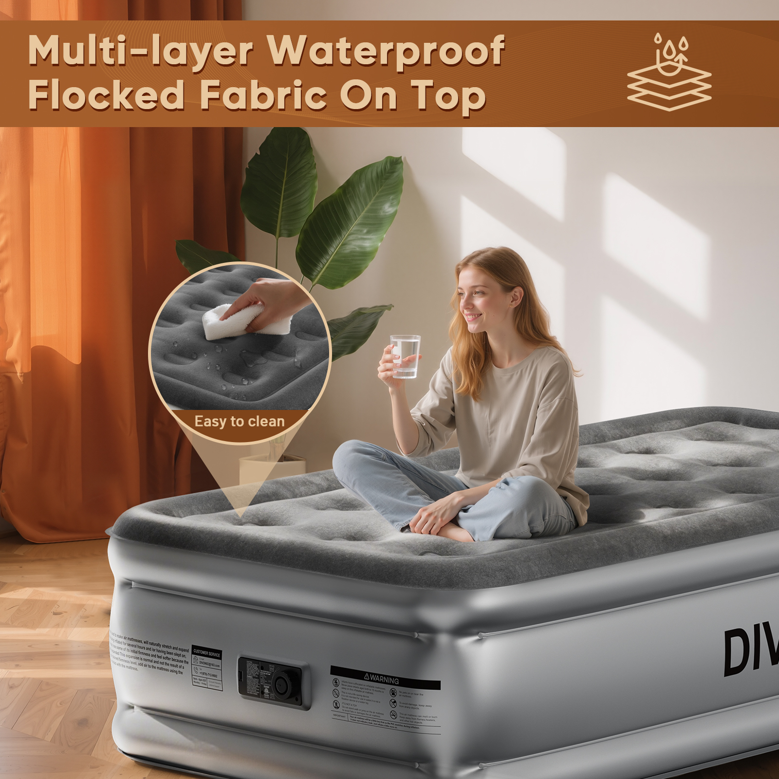 Divon Twin Air Mattress with Built-In Pump, 18-inch Elevated Inflatable Airbed, Portable Blow Up Bed for Guests, Game Night Sleepovers, Gray