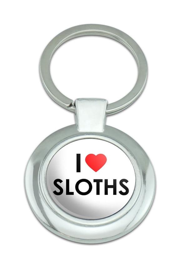 I Love Heart Sloths Classy Round Chrome Plated Metal Keychain