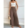 thumbnail image 6 of Women Linen Palazzo Pants Wide Leg Summer Boho High Waist Casual Lounge Pants Beach Travel Vacation Outfits Brown S, 6 of 8
