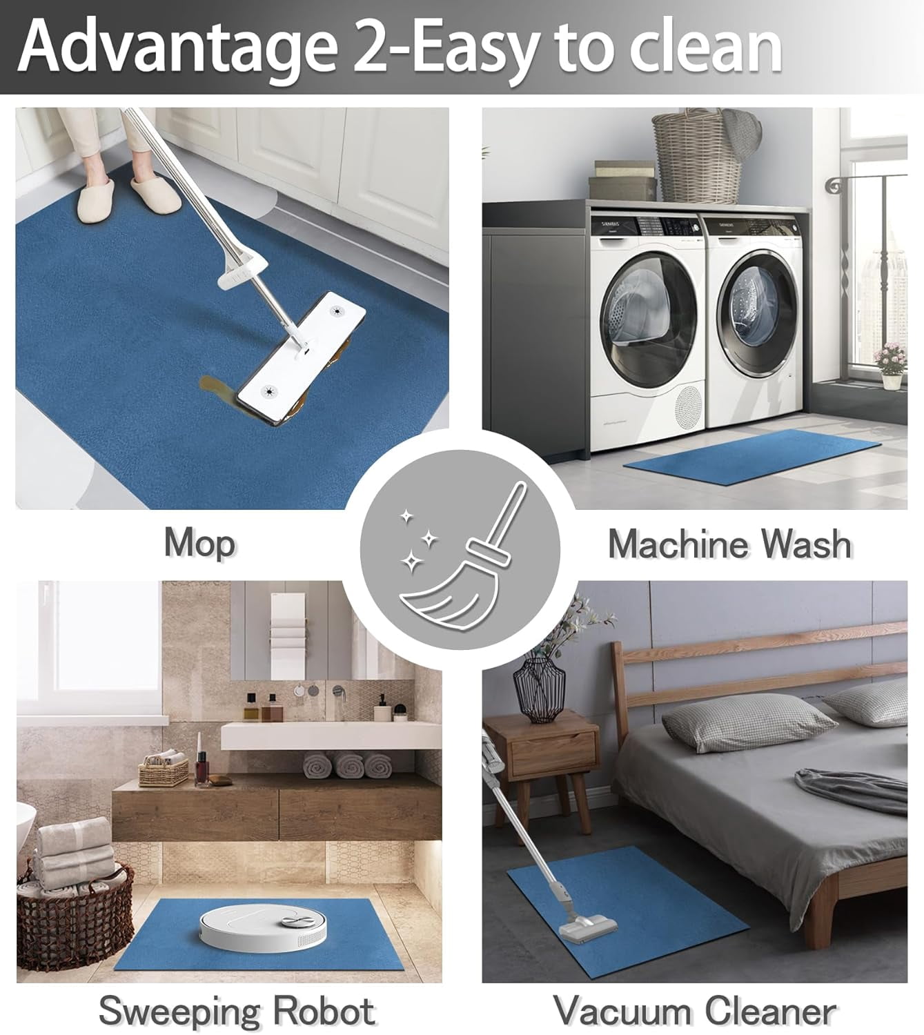 Thin Diatomaceous Earth Bath Mat,Non Slip Quick Dry Mats for Bathroom,Super Absorbency Bathtub Mats-Washable Shower Mat Bathroom Floor Mat(Blue,17.7"x27.5")