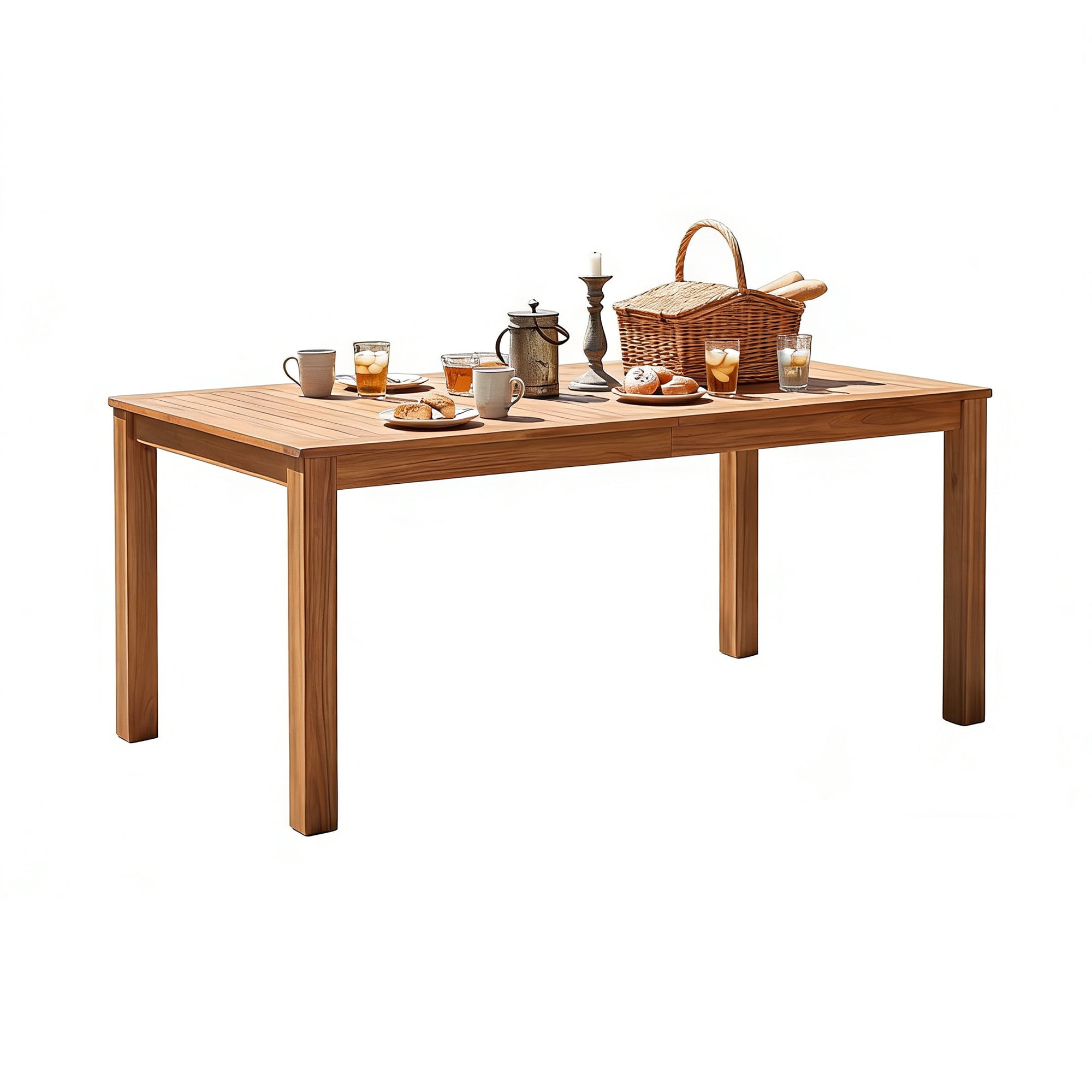 Rectangular Wooden Dining Table, 67 Inch L Outdoor Patio Table for Backyard Garden, Natural