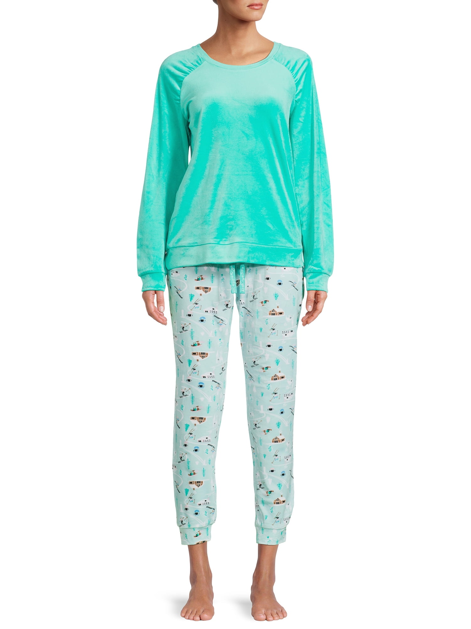 Muk Luks Women's Velour Top and Joggers, 2Piece Pajama Set