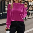 thumbnail image 2 of Aboser Women's Velvet Tops Plus Size Evening Party Shirts Elegant Ruffle Trim Blouse Dressy Casual Long Sleeve Shirt Solid Color Loose Fitted Blouses, 2 of 9