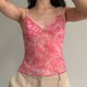thumbnail image 1 of Camisola Floral Camisola rosa sin espalda con cuello en V Y2K con tirantes finos de malla floral para mujer (L) Cgtredaw Para estrenar, 1 of 9