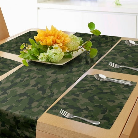 

Camouflage Table Runner & Placemats Dark Tones Camo Warrior Fashion Inspired Pattern Set for Dining Table Decor Placemat 4 pcs + Runner 14 x72 Green Evergreen by Ambesonne