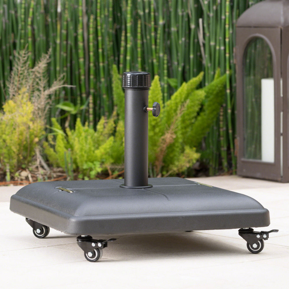 Square Concrete Umbrella Base with Wheels Heavy Duty Outdoor Patio Umbrella Stand with Adjustable Knob Black