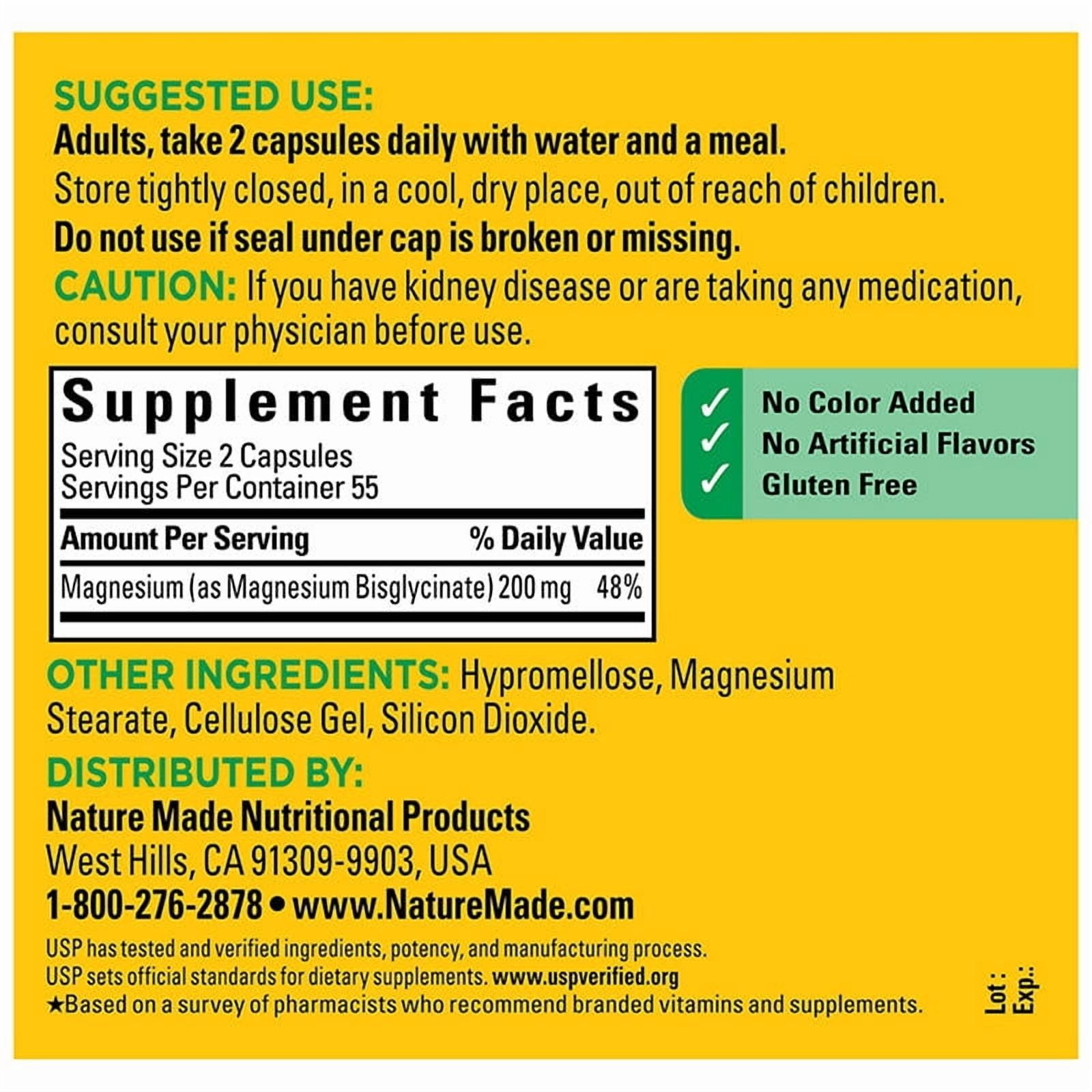 Nature Made Magnesium Glycinate 200mg Capsules, 110 ct.