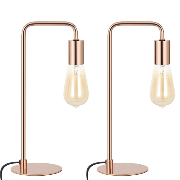 OYEAL 2 Pcs Industrial Nightstand Lamps, Edison-Style Table Lamps, Rose Gold Metal Desk Lights for Bedroom, Guest Room
