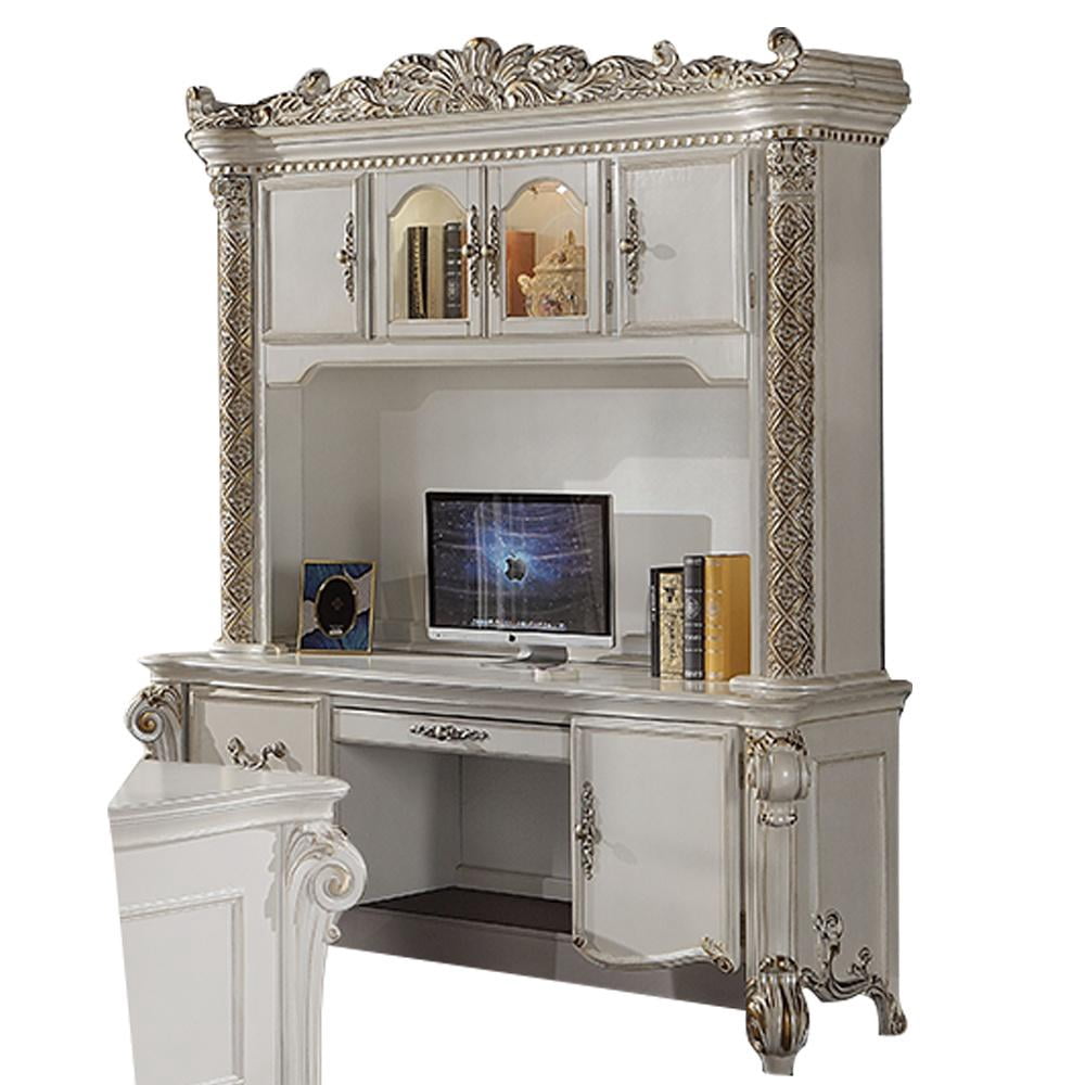 ACME Vendome Wooden Computer Desk and Hutch in Antique Pearl