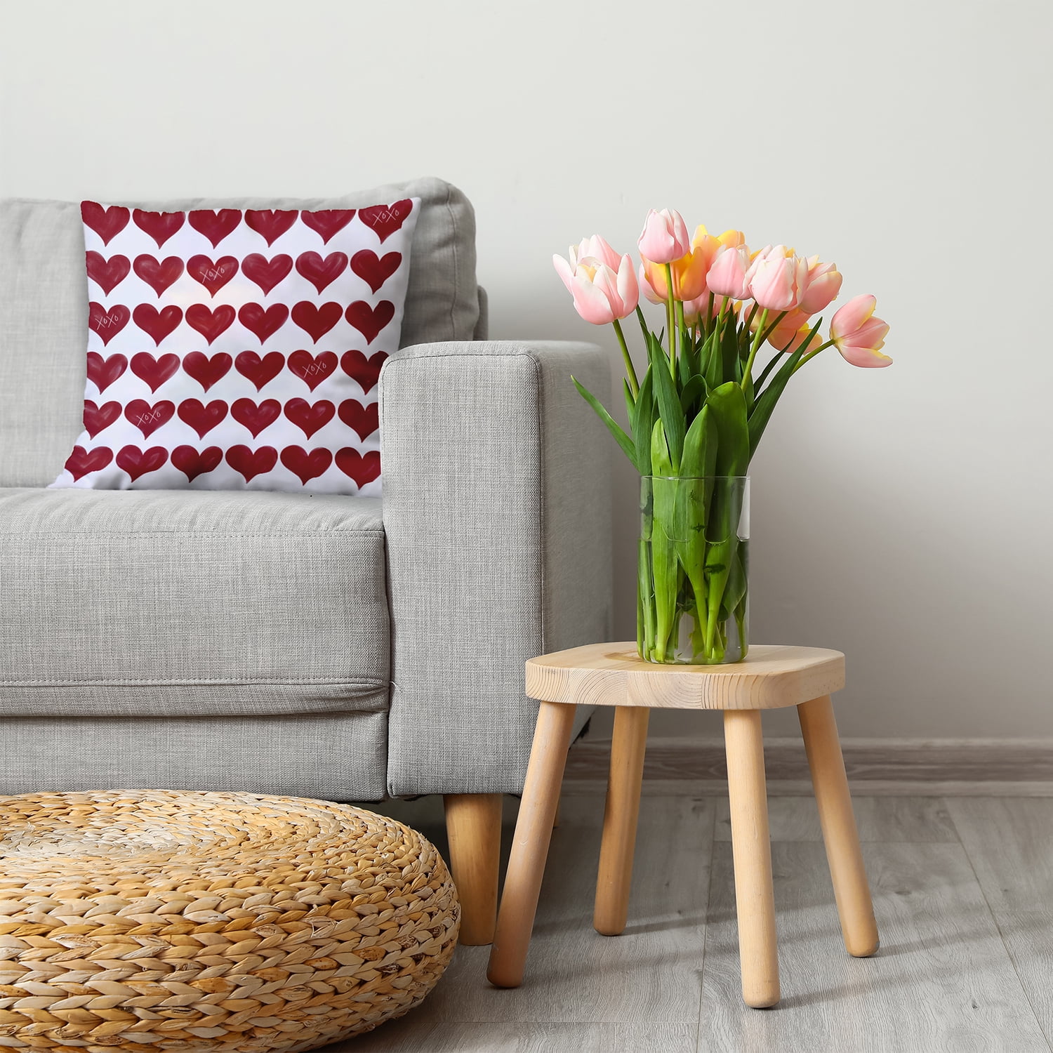 20"x20" Simply Daisy Valentines XOXO Colored Hearts Poly Accent Pillow, Red Qty 1