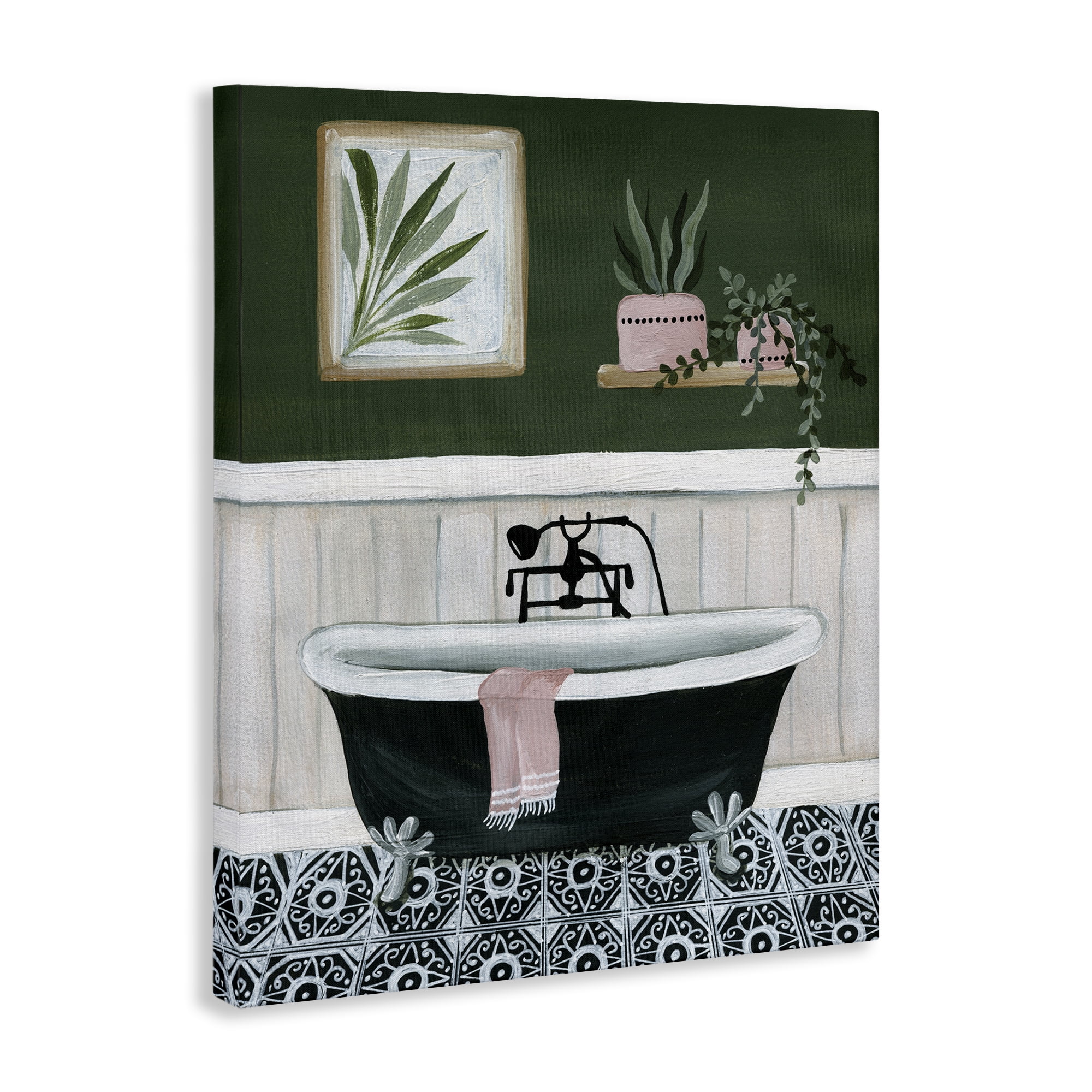 Stupell Industries Green Bathroom Scene Typography Painting Gallery Wrapped Canvas Art Print Wall Art, 30 x 40