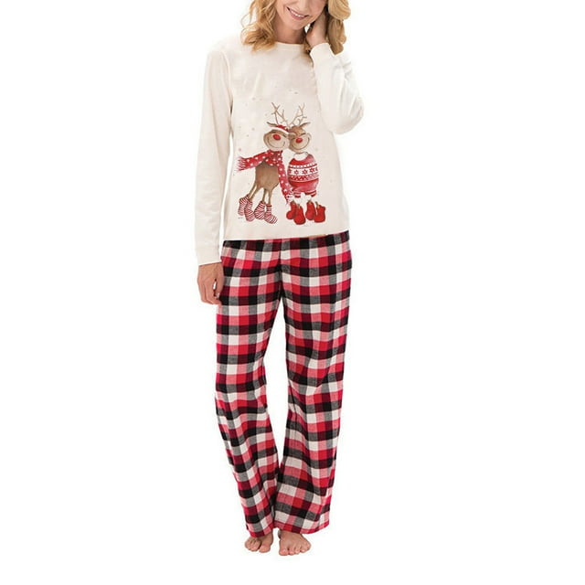 Gupgi Christmas Family Mathing Pajamas Cartoon Elk Plaid Pattern Parent-Child Sleepwear