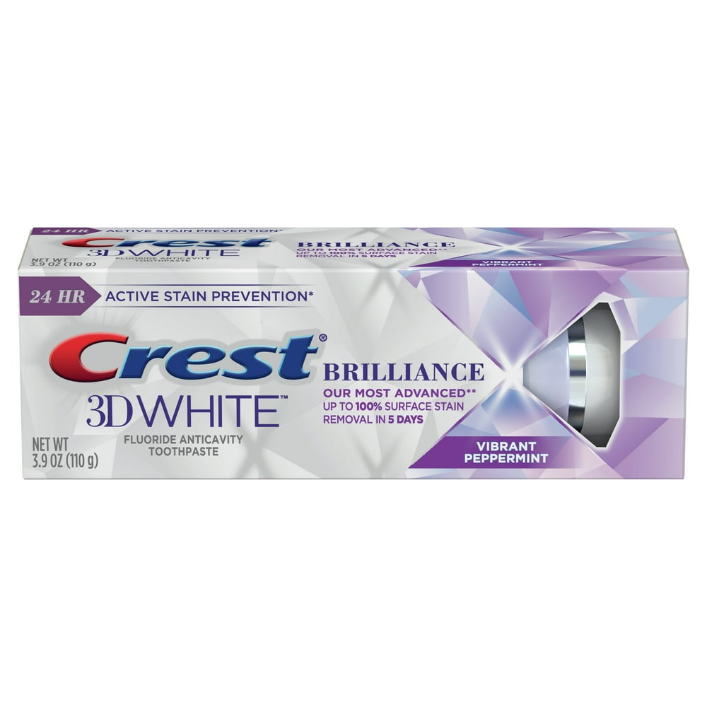 Crest 3D White Brilliance Teeth Whitening Toothpaste, Vibrant Peppermint, 3.9 Oz