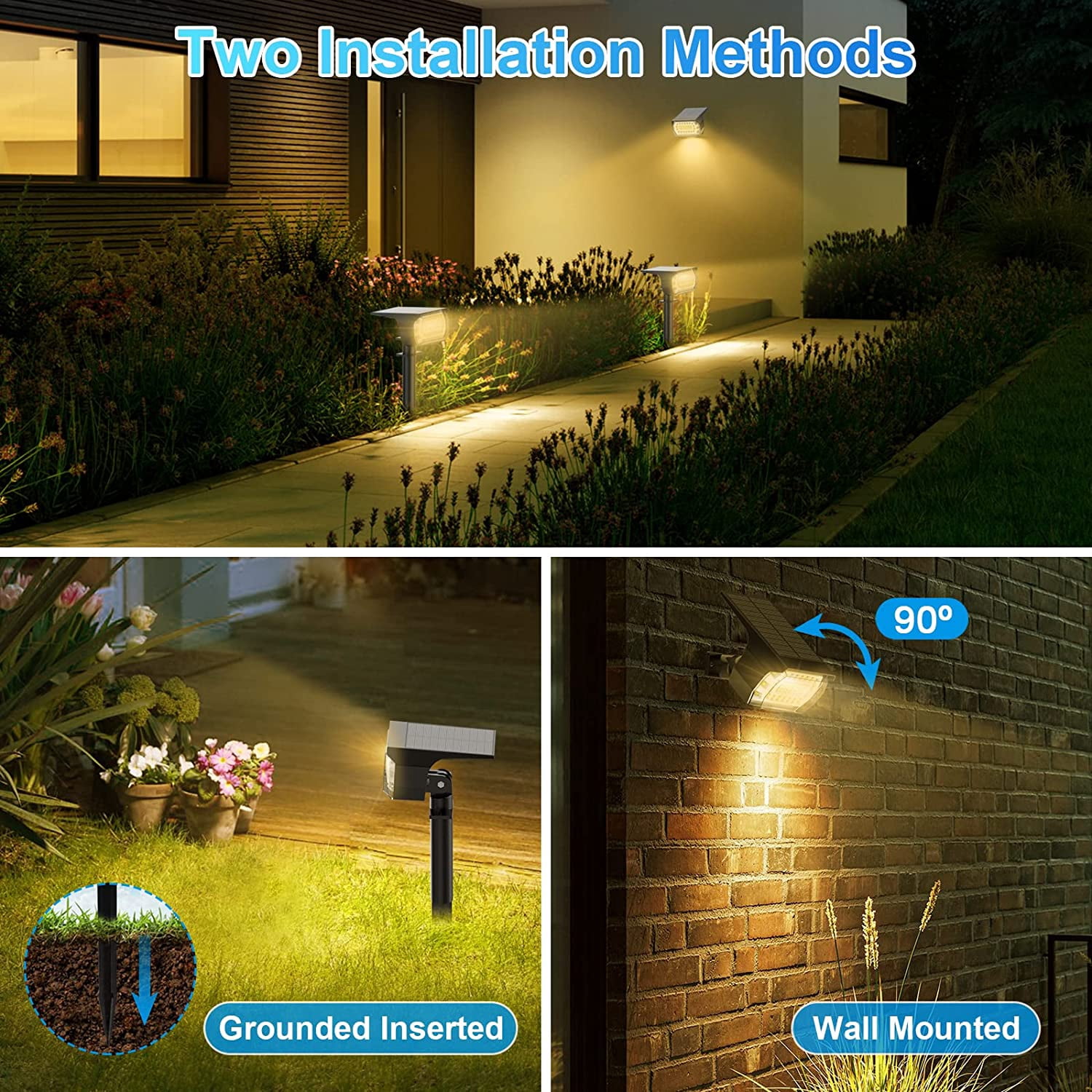 Solar Spot Lights Outdoor, [57 LED/4 Pack] Solar Lights Outdoor IP65 Waterproof, 3 Modes Solar Powered Landscape Spotlights for Garden Yard Outside Patio Pathway Pool(Warm White)