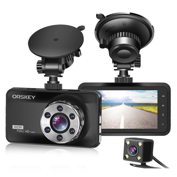 ORSKEY Dash Cam Front and Rear 1080P Full HD Dual Dash Camera in Car Camera Dashboard Camera Dashcam for Cars 170 Wide Angle HDR with 3.0"