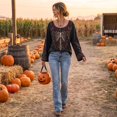 thumbnail image 2 of Womens Halloween Shirt, Floral Skeleton Ribcage Print Bell Sleeve Gothic Blouse, Spooky Season Halloween Costume Top for Women, 2 of 6