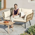 thumbnail image 2 of Dextrus All-Weather Wicker Loveseat with Soft Cushion, 2-Seat Rattan Sofa for Patio Furniture Set - Beige, 2 of 10