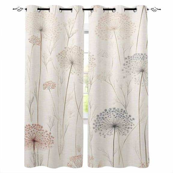 Dandelion Retro Leaves Blackout Curtains 45 Inches Long for Bedroom, Farmhouse Botanical Watercolor Thermal Insulated Room Darkening Black Out Window Curtain Panels Grommet Drapes for Living Room