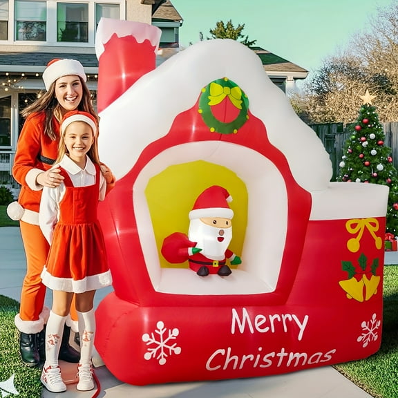 6ft Christmas Inflatable Santa Claus in Chimney Scene with LED Lights, Outdoor Indoor Decor for Xmas Patio Garden Yard Holiday Decoration