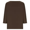 thumbnail image 4 of Women's V Neck T Shirts Solid Color 3/4 Length Sleeve Tops for Women Casual Loose Fit Base Tees, Brown|V-neck S, 4 of 7