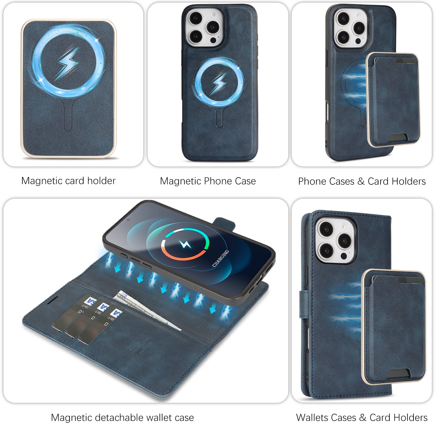 TECH CIRCLE 3-in-1 Phone Case for iPhone 15 Pro Max (2023 Release, 6.7"), Magnetic Flip Wallet Case with Detachable Magnetic Back Cover and Card Holder, Compatible with MagSafe Accessory, Blue