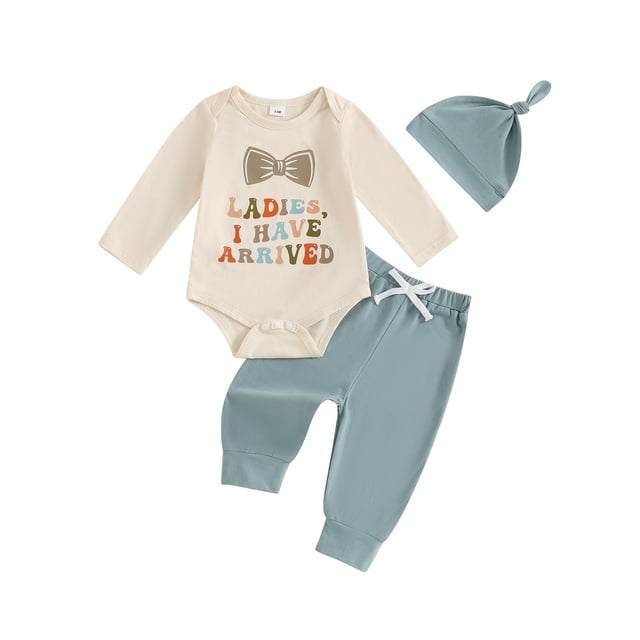 xiaxaixu Baby Boys Pants Set, Long Sleeve Letters Print Romper with Sweatpants and Hat Fall Outfit