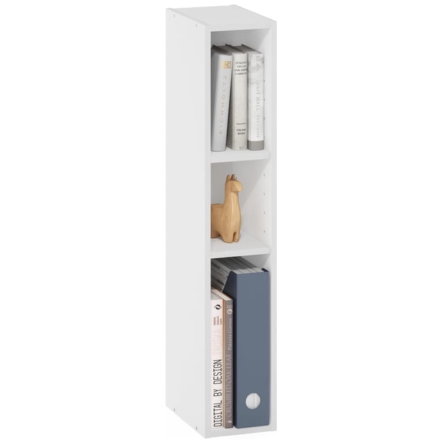 HOWEN Book Shelf, 3-Tier Narrow Bookshelf, Bookcase with 6-in Width Storage Shelf, 9.3 x 5.9 x 31.5, for Living Room, Bedroom, Home Office, White