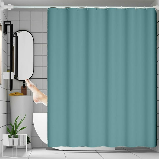 Cortina de ducha impermeable y resistente al moho para mampara de baño | Poliéster esmerilado texturizado no transparente | 70.8x70.8 pulgadas Instalación Fácil Sin Perforaciones | Negro, azul beige