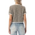 thumbnail image 3 of INSPIRE CHIC Short Sleeve Tweed Jacket for Women's Collarless Crew Neck Button Front Top Cropped Cardigan XL Khaki Black, 3 of 5