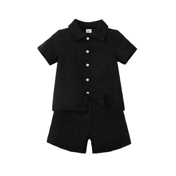 5T Baby Boys Clothes 5T Boys 2PCS Summer Outfits Set Solid Color Toddler Boys Short Sleeve Lapel Top Shorts Set Black