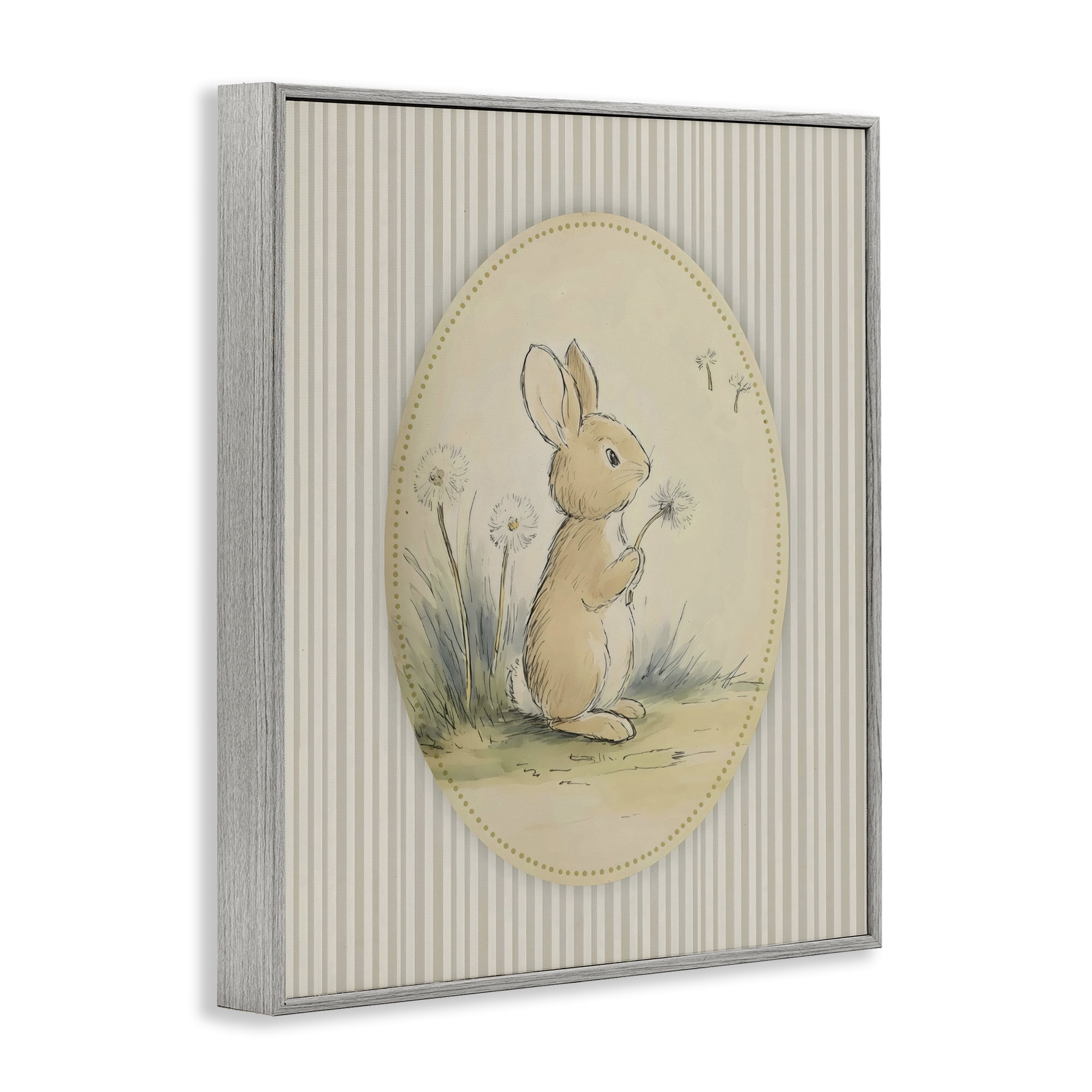 Stupell Industries Baby Bunny in Dandelions Gray Framed Giclee Art, design by Arlington Prints