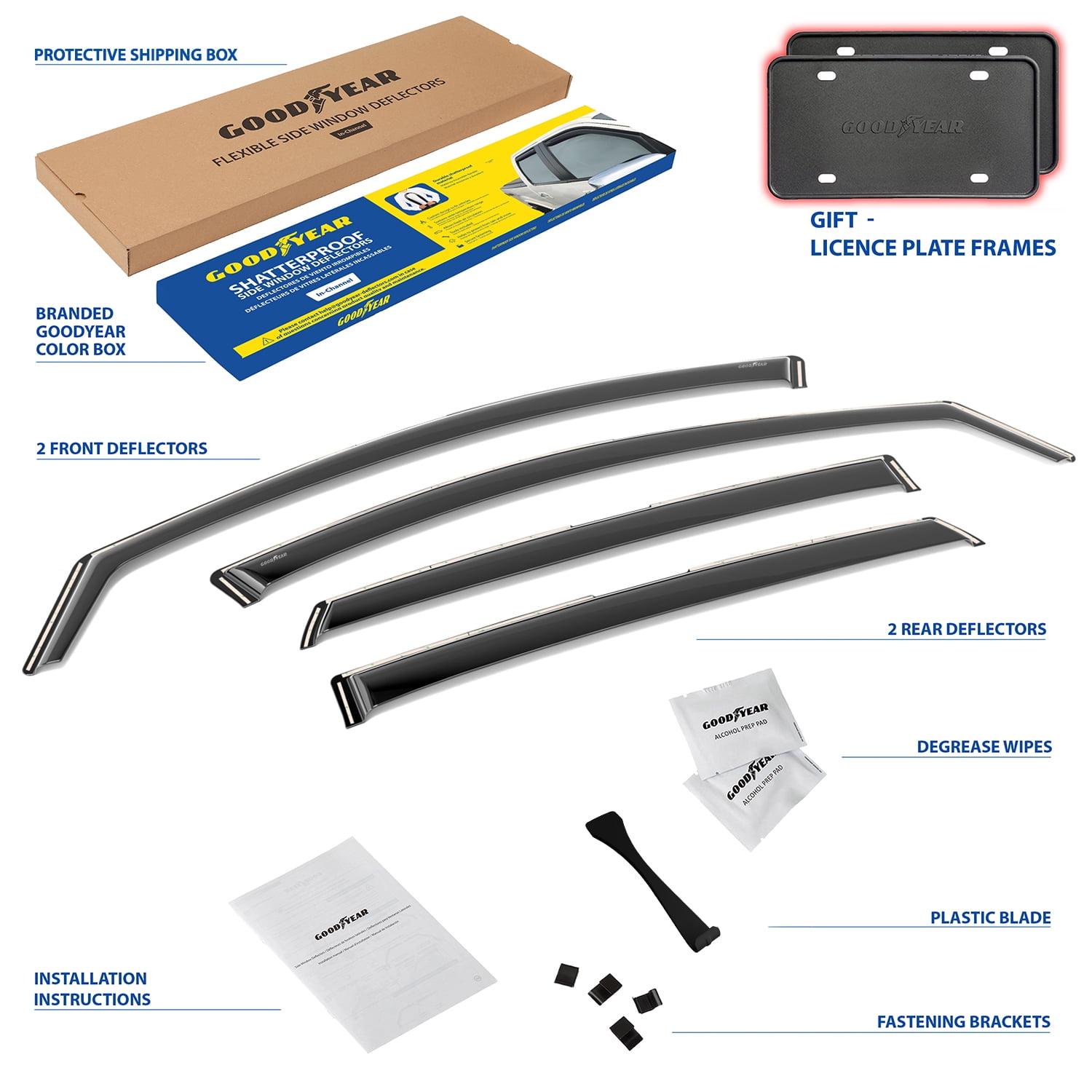 Goodyear Shatterproof in-Channel Window Deflectors for Volkswagen Atlas 2018-2022, Rain Guards, Window Visors for Cars, Vent Deflector, Car Accessories, 4 pcs - GY007701