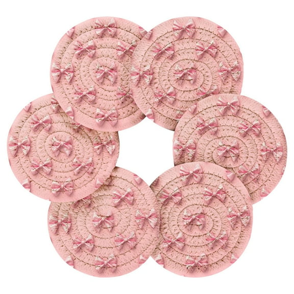 Round Placemats Set of 6 Heat Resistant Washable Kitchen Table Decorations 15.4in Pink Simple Bows