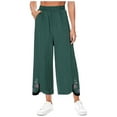 thumbnail image 7 of Dazajoo Linen Pants Women Summer Boho Floral Embroidered Pants Wide Leg Palazzo Crop Ankle Pants Comfy Lounge Trousers,Green,XXL, 7 of 7