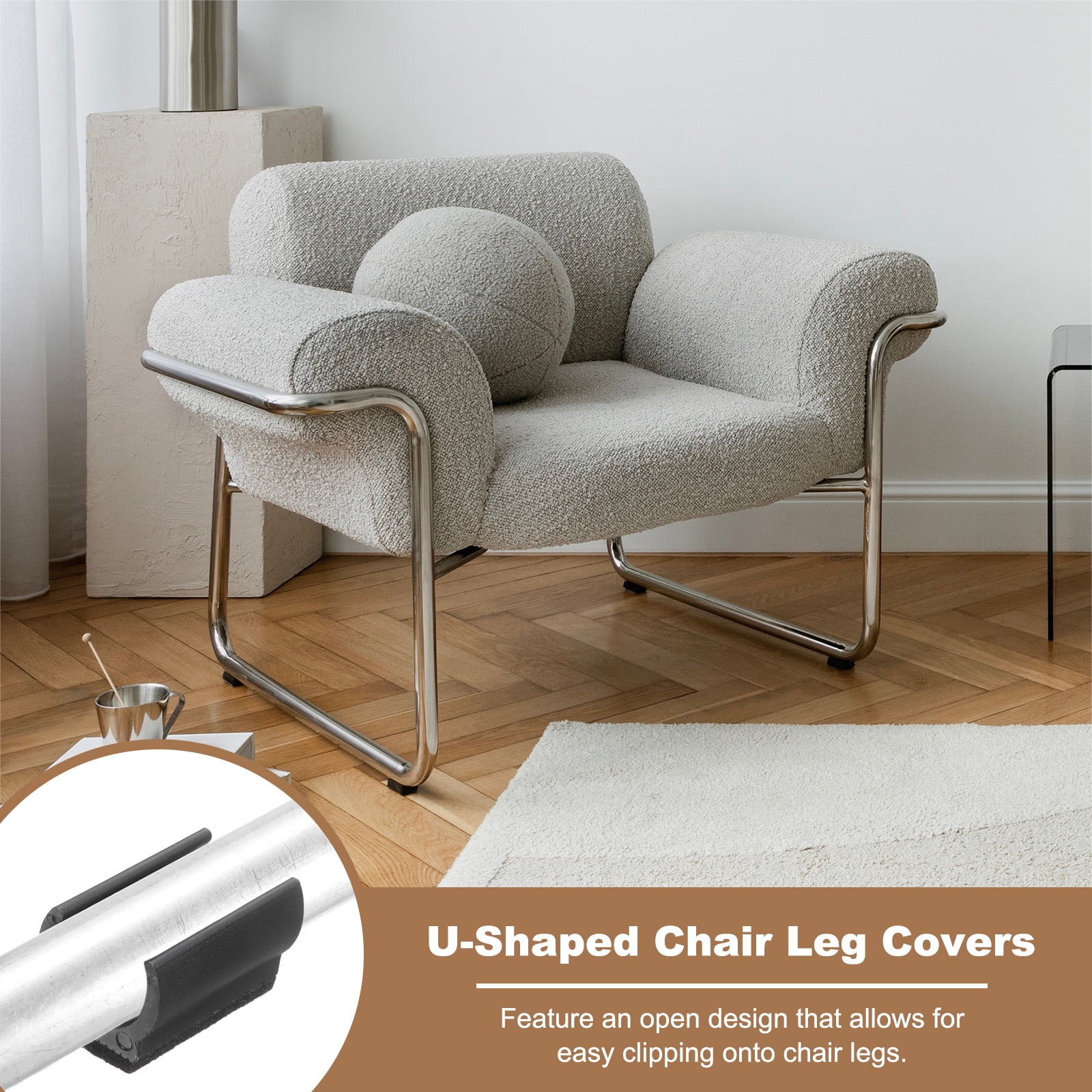 16 Pack Rectangle U Shaped Chair Leg Caps with Felt Pads, Fit 25mm Dia Tubular Legs, Slide Smoothly Furniture Feet Protector No Scratches No Noise for Hardwood Floors, Black