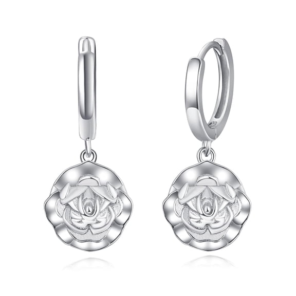 TANGPOET Rose Dangle Hoop Earrings 925 Sterling Silver for Women