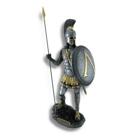 Hoplite Spear - Spartan Warrior with Spear and Hoplite Shield Statue Silvered/Gold Accents