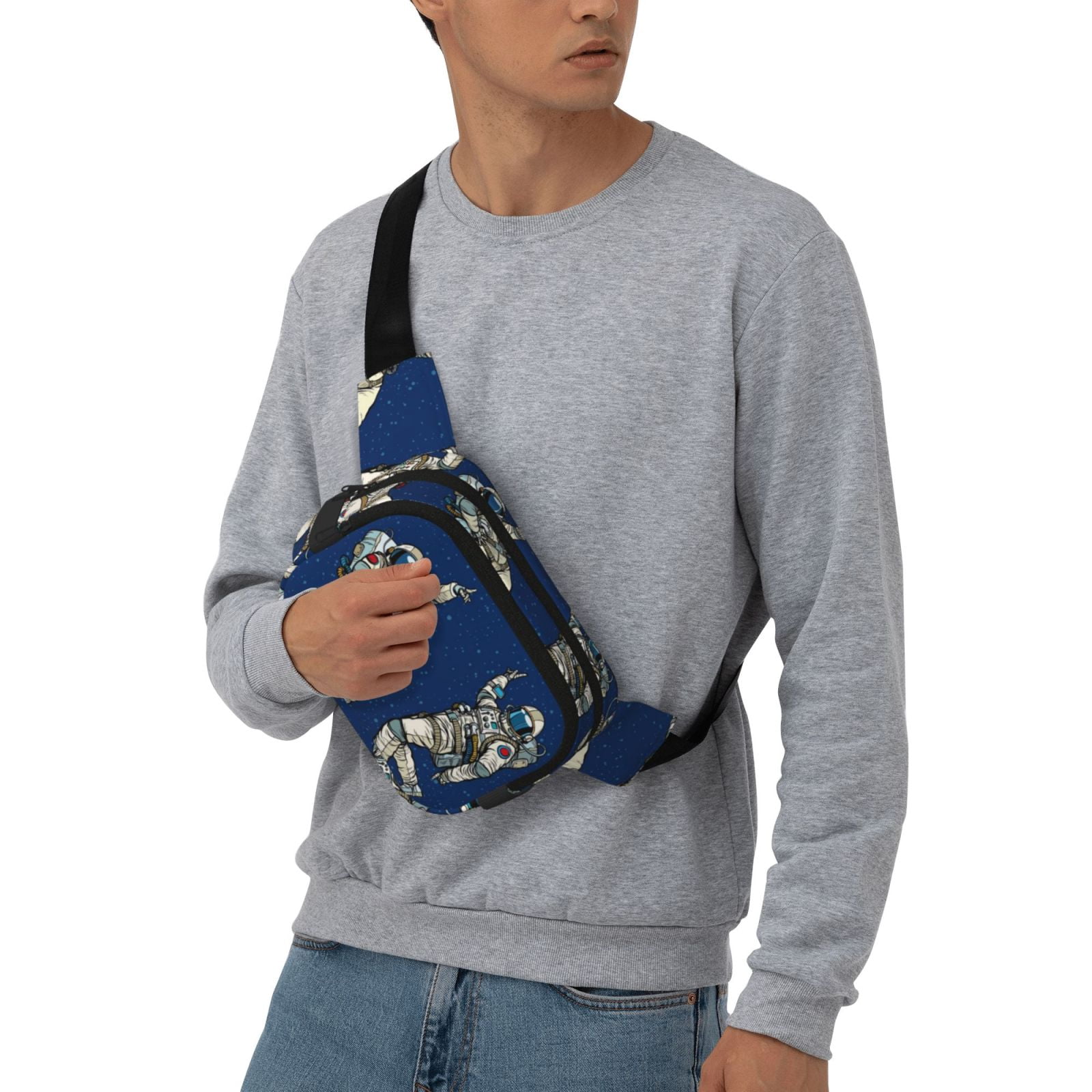 Picia Disco party Astronaut Dancing Print Square Double-Layer Waist Bag Mini Adjustable Waist Belt Bag Exercise Running Travel Hiking
