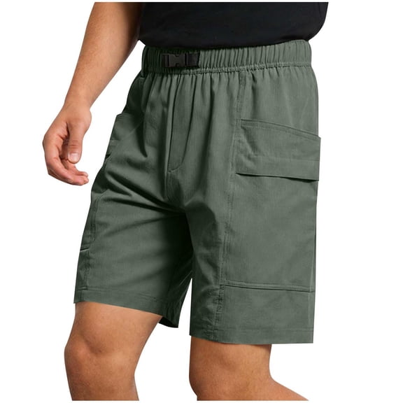 Hurxie Mens Cargo Shorts Elastic Waist Drawstring Casual Shorts Cotton Hiking Travel Shorts with Pockets Army Green,M