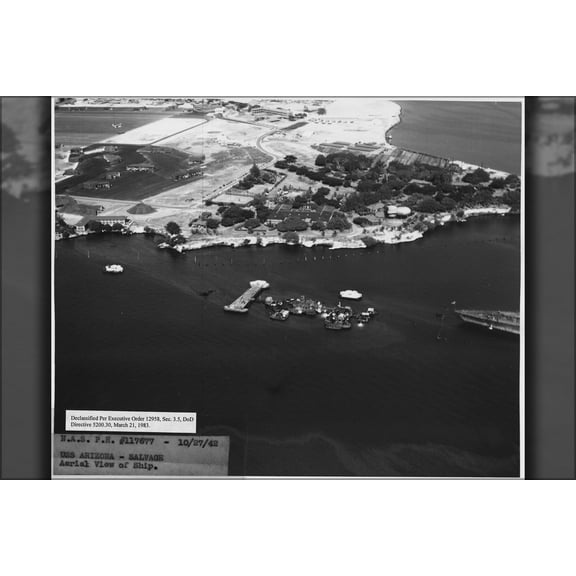 24"x36" Gallery Poster, USS Arizona Salvage Aerial view pearl harbor hawaii 1942