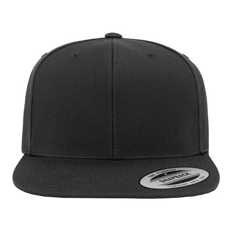 Classic Yupoong Flexfit Snapback Hat with Brim Black Black