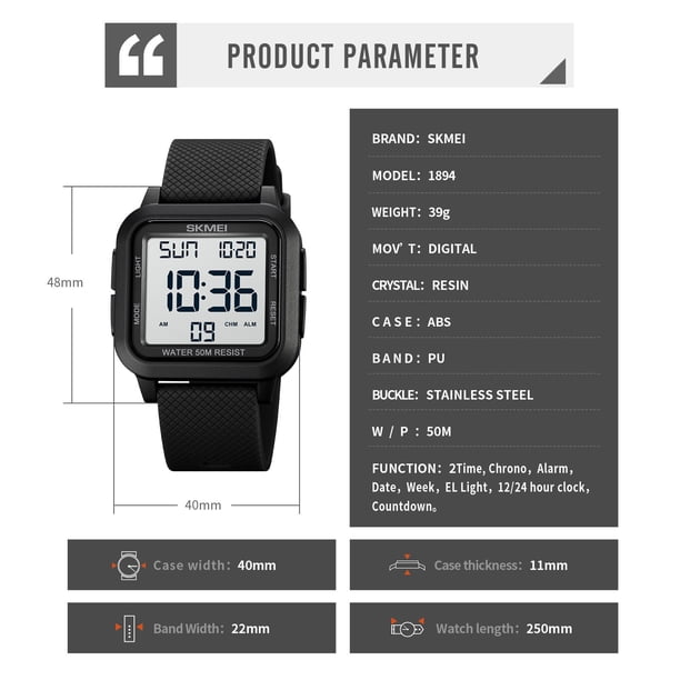 Waterproof Watch With Steel Bracelet - 50M WR Digital Sport  display picture 3