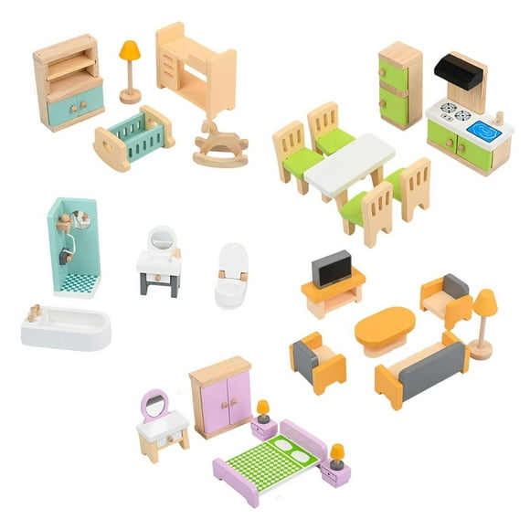Juego de Muebles de Madera para Casa de Muñecas, 27 Piezas, Muebles, Juguetes para Sala de Estar