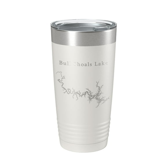 Bull Shoals Lake Map Tumbler Travel Mug Insulated Laser Engraved Coffee Cup Arkansas Missouri 20 oz White