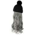 thumbnail image 2 of Beanie Hat Knit with Long Wavy Curly Hair Extensions Wig Dismountable Warm Knitted Pom Cap Attached 20inch Synthetic Hairpiece for Women Winter, 2 of 2