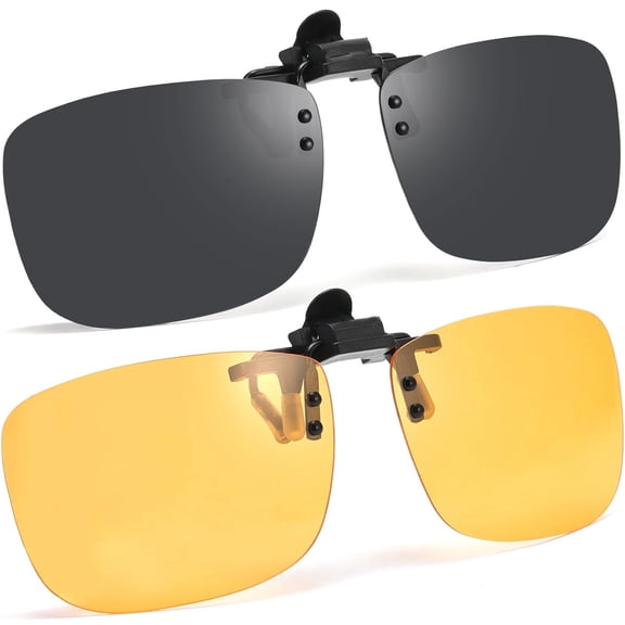 YMWVH Polarized Clip-on Sunglasses, Metal Rimless Flip Up Lens with UV400 Protection, Anti-Glare Clip Sunglasses for Prescription Glasses, Day & Night Outdoor Driving Fishing